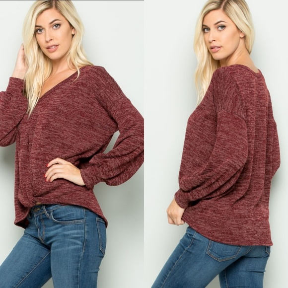 BOGO FREE! Twist front puff sleeve top - Picture 2 of 7